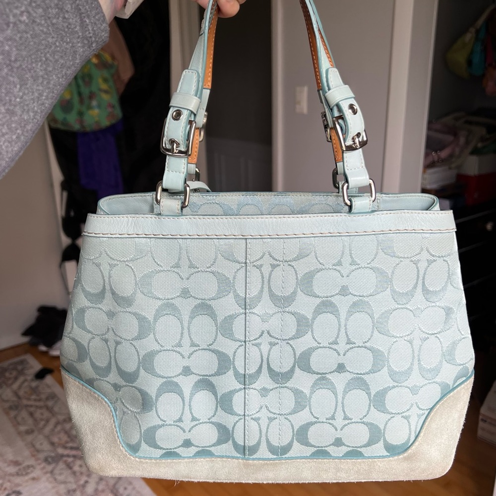 Vintage Coach Satchel Signature Canvas Tote Bag in Baby Blue
